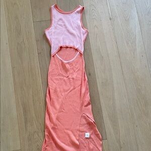 Sleeveless Pink and Orange Maxi Dress
